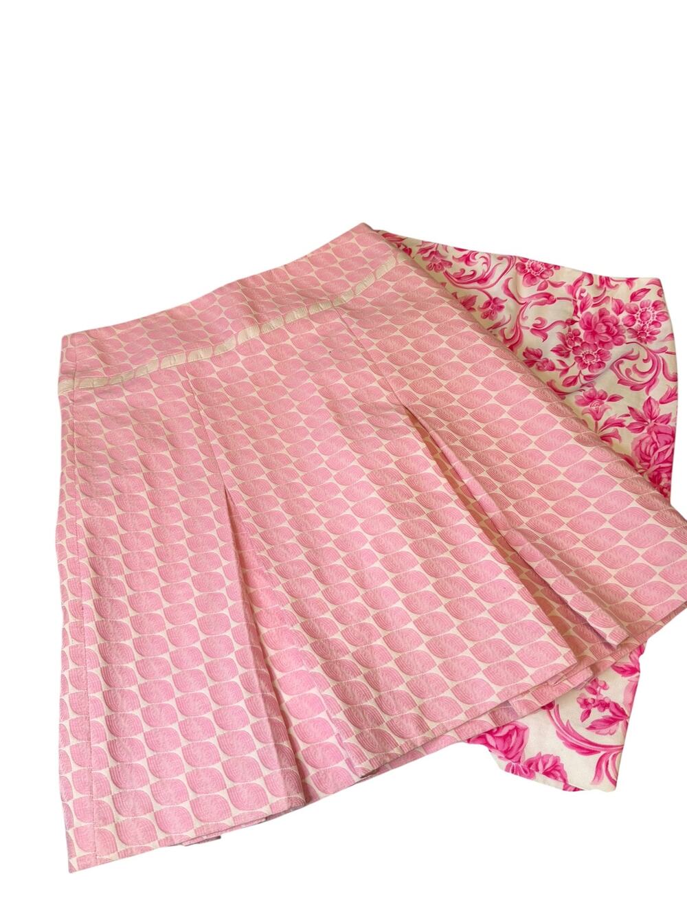 2 Skirt Bundle Pink Floral Geometric Pleated A-Line Skirts
